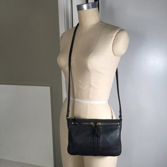 Fossil Double Zip Front Black Leather Crossbody - Picture 6 of 6